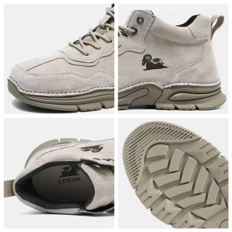 Fashion New High-top Outdoor Casual Shoes Leather Men's Casual Sports Shoes Wear-resistant Non-slip Running Shoes Large Size Men's Shoes