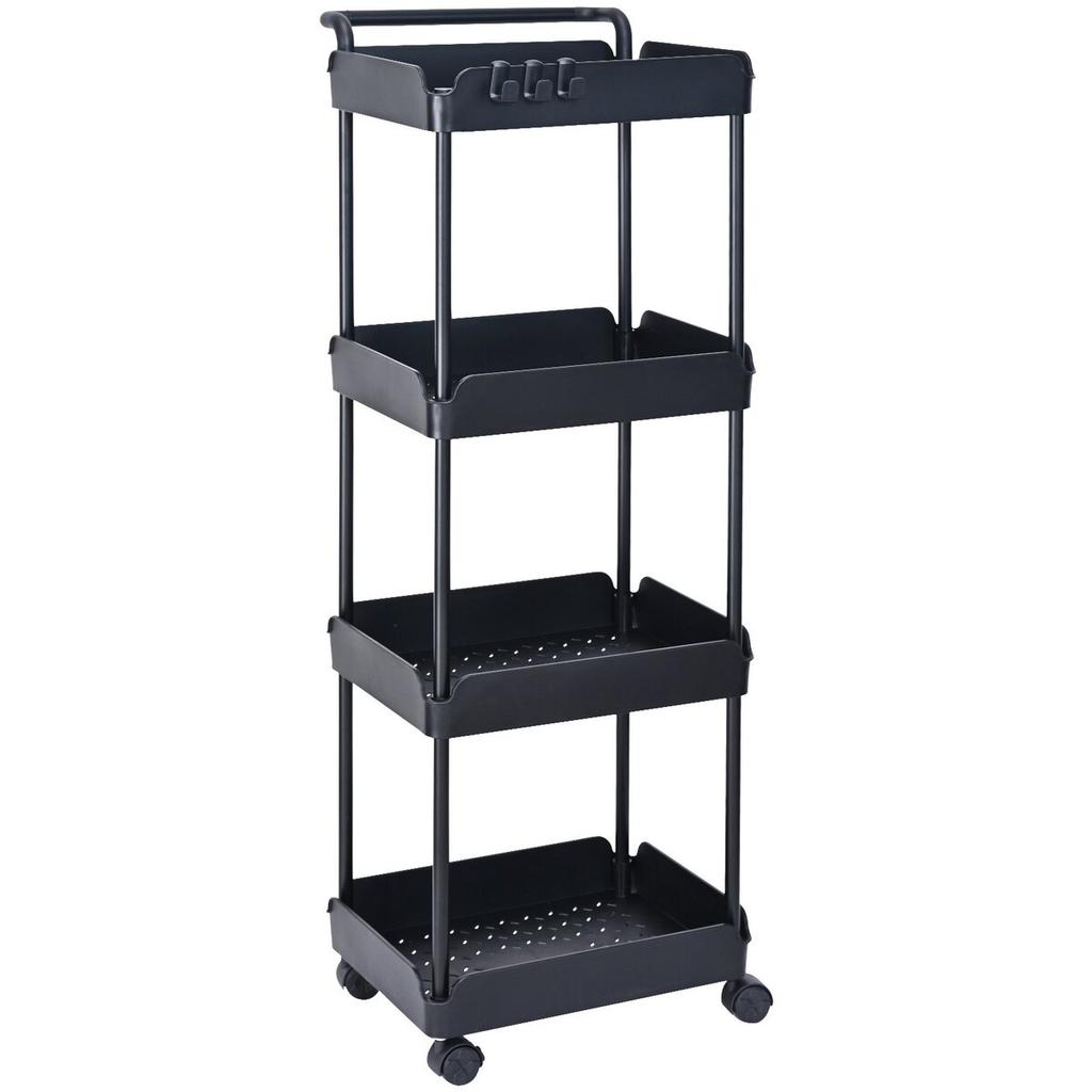 4-Tier Rolling Utility Cart, Kitchen Cart with Lockable Wheels, Multi-Functional Storage Trolley with Handle for Office, Living Room, Kitchen, Movable