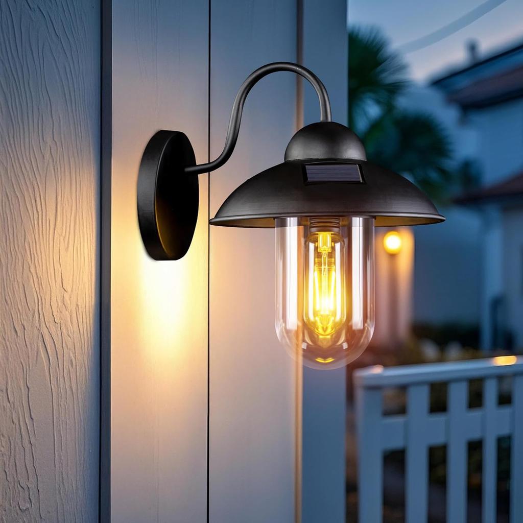 Upgraded Solar Gooseneck Wall Light, Waterproof Outdoor Sconce for Garage, Barn, Patio, Yard, Street