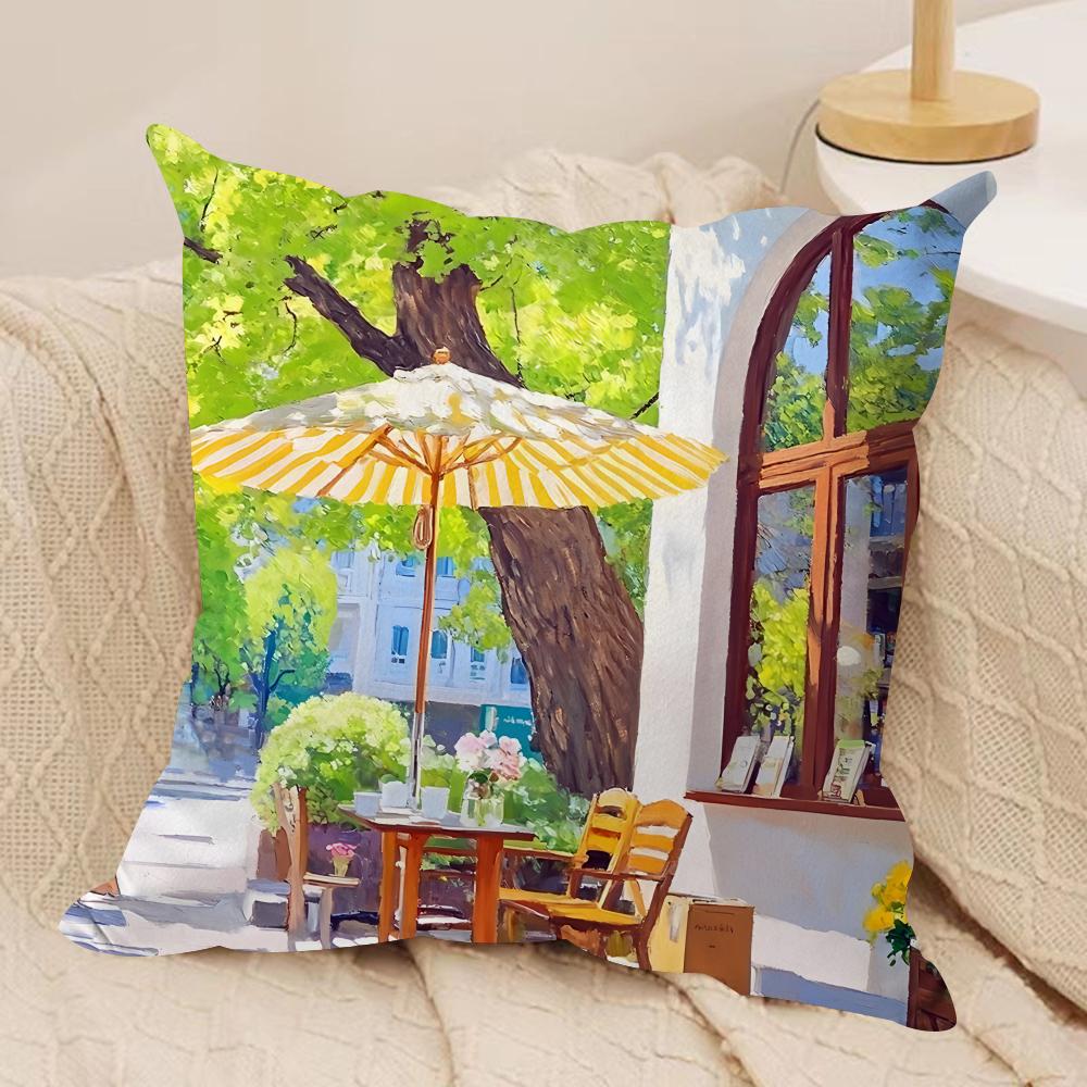 Street Leisure Oil Painting Cushion Cover Silky Short Plush Invisible Zipper Dustproof Sofa Pillow Case For Home Decor
