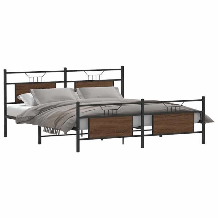 VidaXL Metal Bed Frames Without Mattress Brown Oak 160x200 Cm 3325102