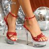 Kristall Strass High Heel Sandalen Knöchelriemen Offene Zehenpartie Plateau Schuhe Transparent Dicke Stiletto-Absätze Schuhe Partyschuhe