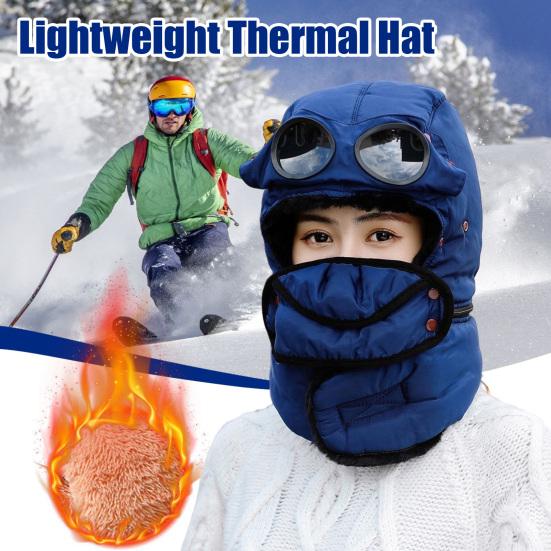 Riding Headgear Thermal Hat with Detachable Scarf Zipper Design Windproof Glasses Skiing Riding Winter Hat