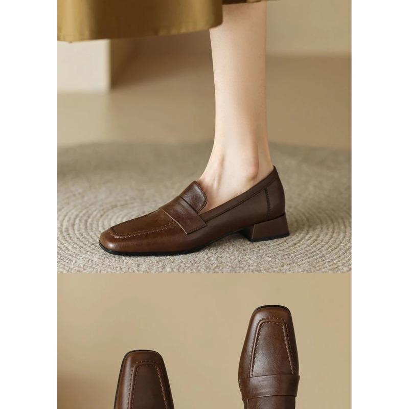 Women's Soft Leather Loafers Spring Autumn Soft Slip On Chunky Heel Versatile Loafers Women British Style Shoes