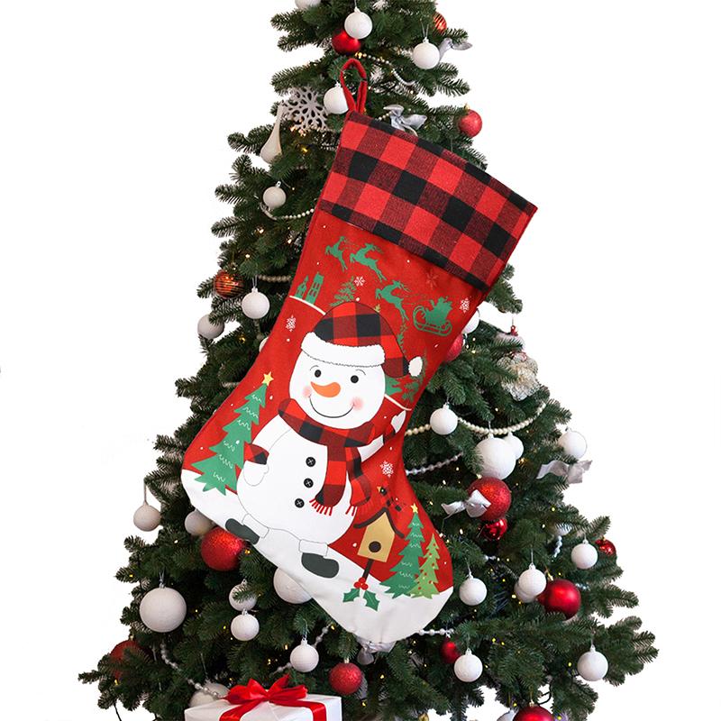 Christmas Stockings, Christmas Stocking Deer Santa Snowman Plaid Xmas Stocking Holiday Christmas Decoration For Family Kids