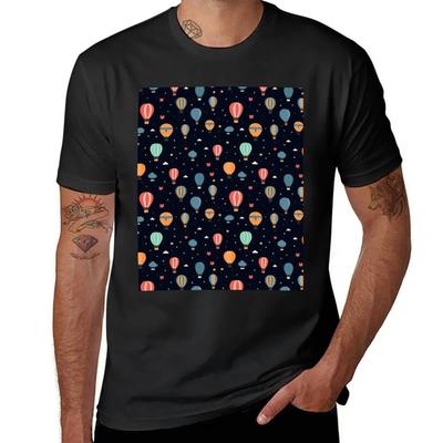 Heißluftballon Muster Niedlich Bunt Vintage Retro T-Shirt Sommer Oberteil Vintage Grafik T-Shirt Grafiken Einfarbige Schwarze T-Shirts Herren