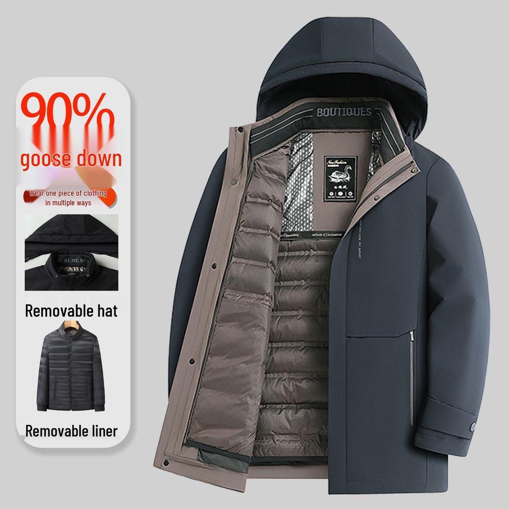 2025 Winter Men's High-End Thickened Goose Down Jacket with Detachable Liner.
