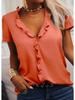 Women's Short Sleeve Ruffled Top Solid Color Spring Summer Shirt