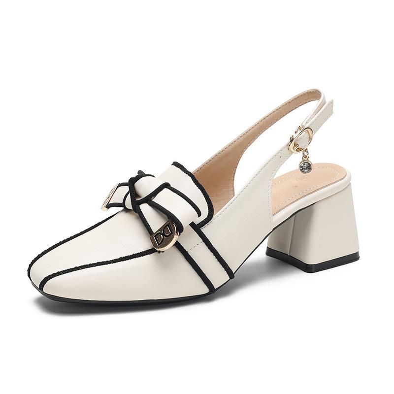 

Leather flat for Huizhou women s shoes heels thick heel cool slippers wear summer versatile high heel sandals women 40 абрикосовий