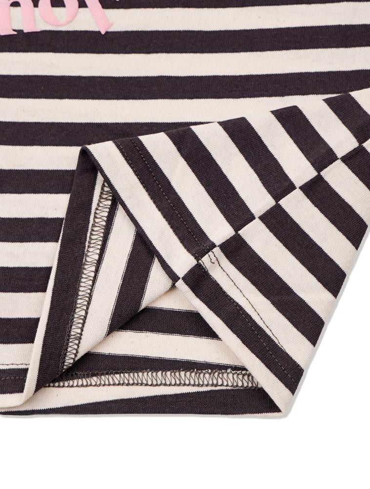 LA MAISON STUDIO Maison Circle Bear Friends Stripe Ringer Short Sleeve Charcoal(Fcg2Ts761W)