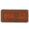 Wooden Alarm Clock LED Voice Control Desk Rectangular Brown Wood Red Light Digital Clock