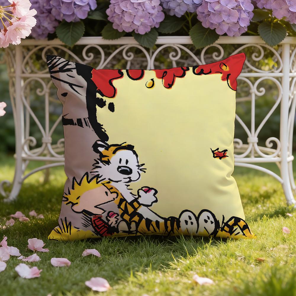 Kreskówka C-Calvin i H-Hobbes Poszewka na Poduszkę Dom i Samochód Dwustronna Poszewka: Dwustronny dla najwyższego komfortu