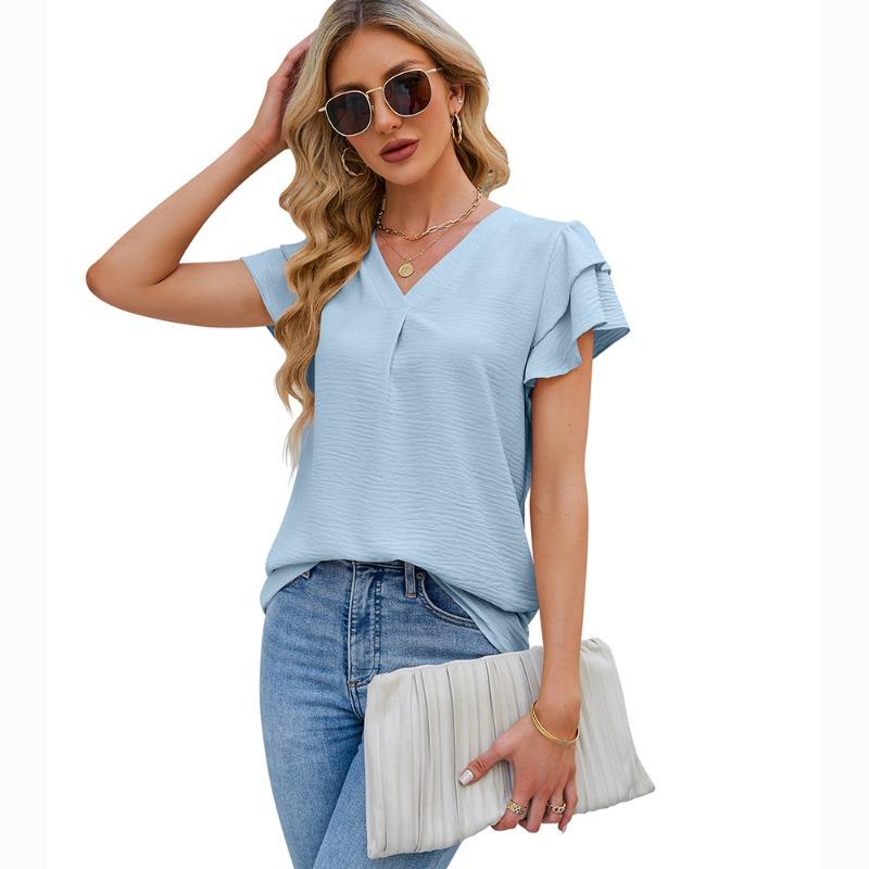 BITCED Women's Fashion Casual Short Sleeve V-Neck Blouses & Shirts