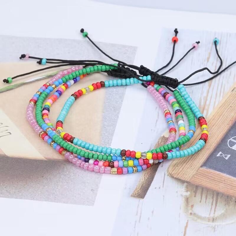 Handmade Bohemian Multicolor Rope Colorful Rice Bead Bracelet Wax Thread Woven Friendship Bracelet For Women Party