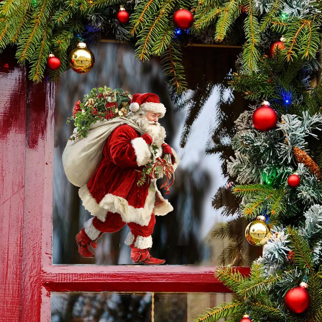 Santa Claus Delivers Gifts with Fully Transparent, Double-sided Visible Glass Stickers for Home Decoration
