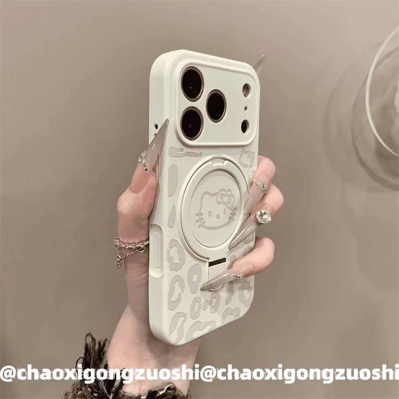 Ins Autumn and Winter Leopard Print KT Cat Liquid Silicone Bracket for iPhone17promax Apple 16 Mobile Phone Case 15
