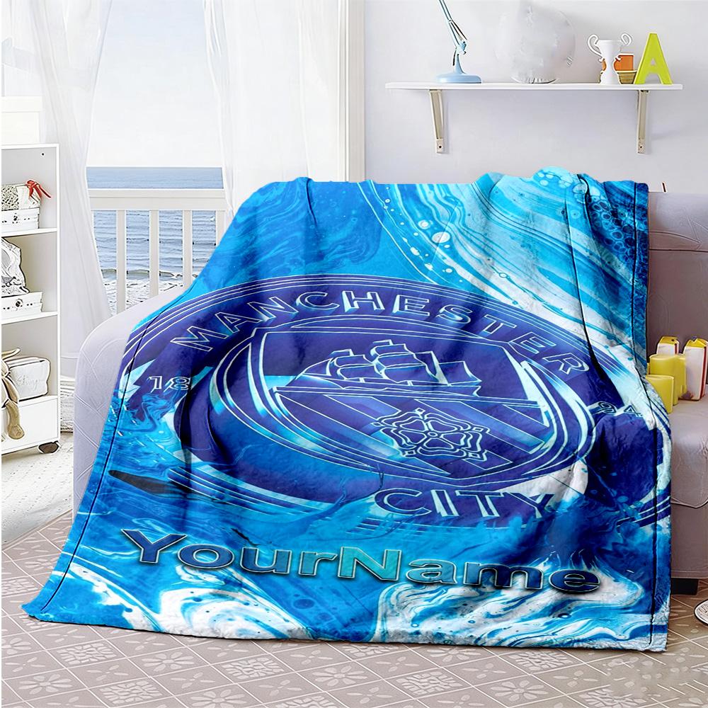 Manchester City Customize Your Name Blanket Lightweight Customizable Blanket Ultra-Soft Suitable for Bedding Picnics Office Chair Office All-Season Us