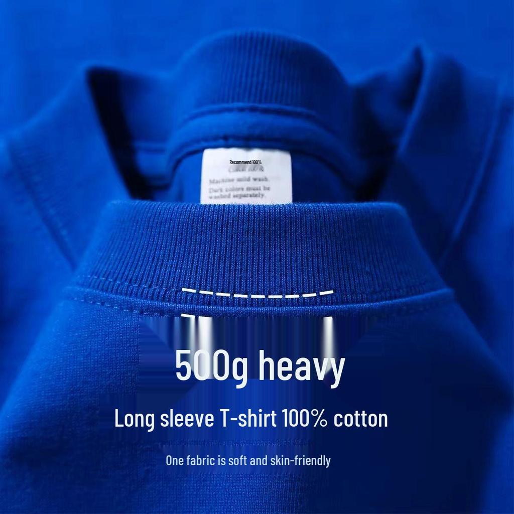T-shirt Unisex Premium 500g Pesante Grigia 100% Cotone Spazzolato Double-Face a Manica Lunga.