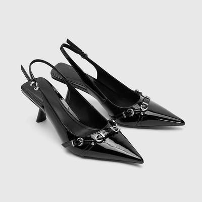LuxuryDesigner Women Sandals Fashion Pointed Toe Buckle Strap Metal High Heeled Kitten Heel Elegant Single Shoes Female