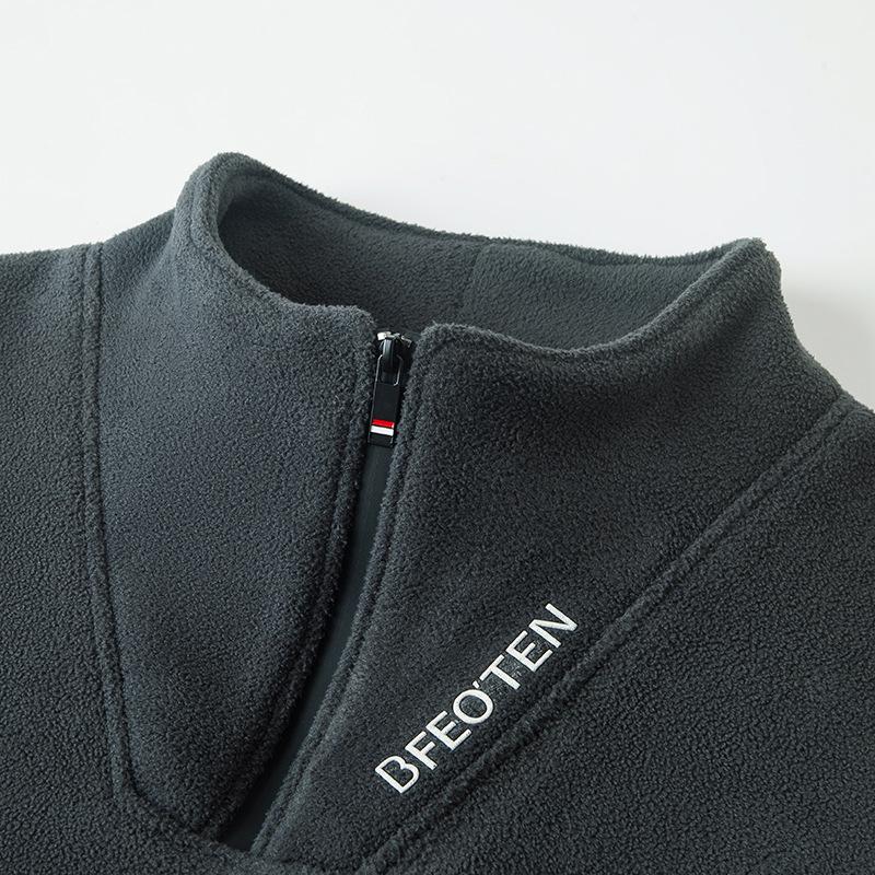 Men's Mid-Age Versatile Plus Velvet Hoodie - Cross2025 Autumn/Winter Pullover with Zipper Collar