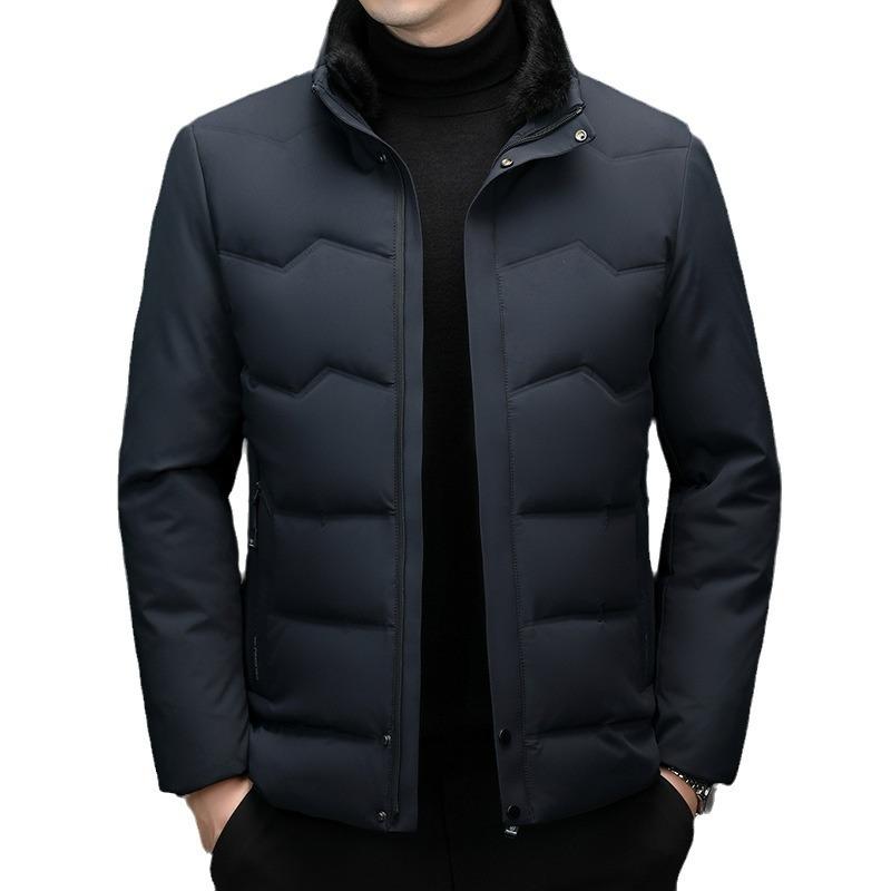 Winter Men's Down Jacket Thickened and Warm Middle-aged Men's New Casual Stand-up Collar Removable Fur Collar Men's Jacket