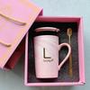 Nordic Ceramic Couple Mug with Lid and Spoon - Stone Pattern Gift Cup for Company Events