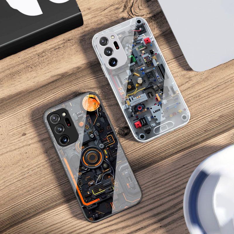 Mechanical Device Black For Samsung Galaxy Note 8 9 10 PRO 20 Ultra A01 02 03 Core 04E 4G 12 13 5G Tempering Glass Phone Case