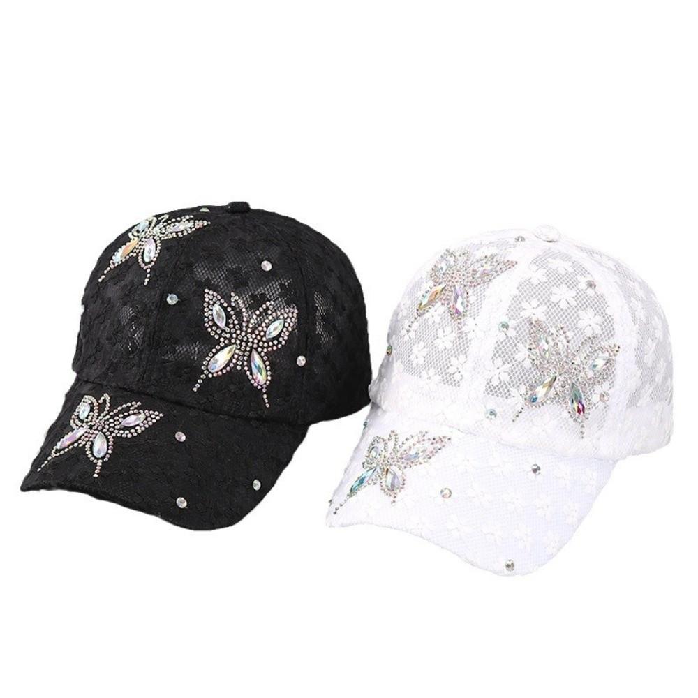 Butterfly Visors Cap Rhinestone Mesh Peaked Hat Fashion Flower Baseball Cap  Women