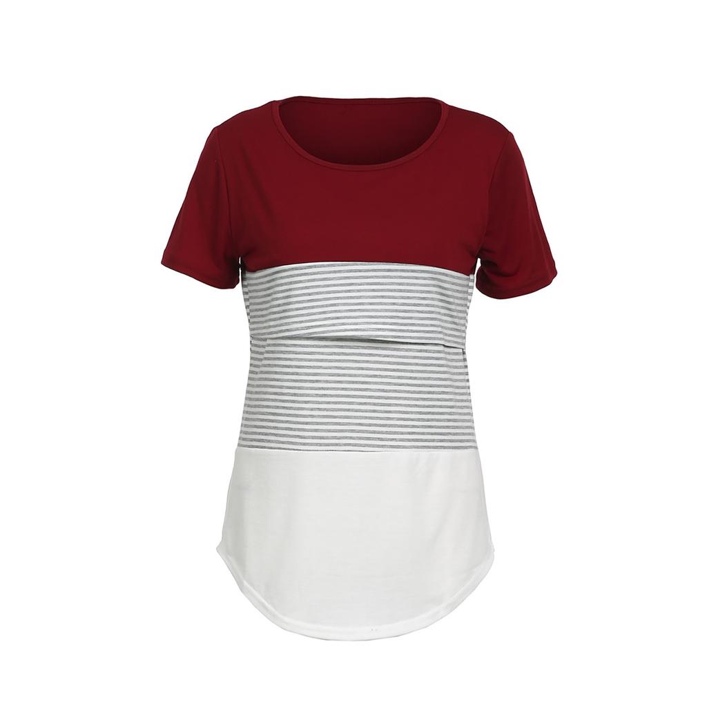 Women's Fashion Short Sleeve Cotton T-shirt Stripe  Maternity Top
