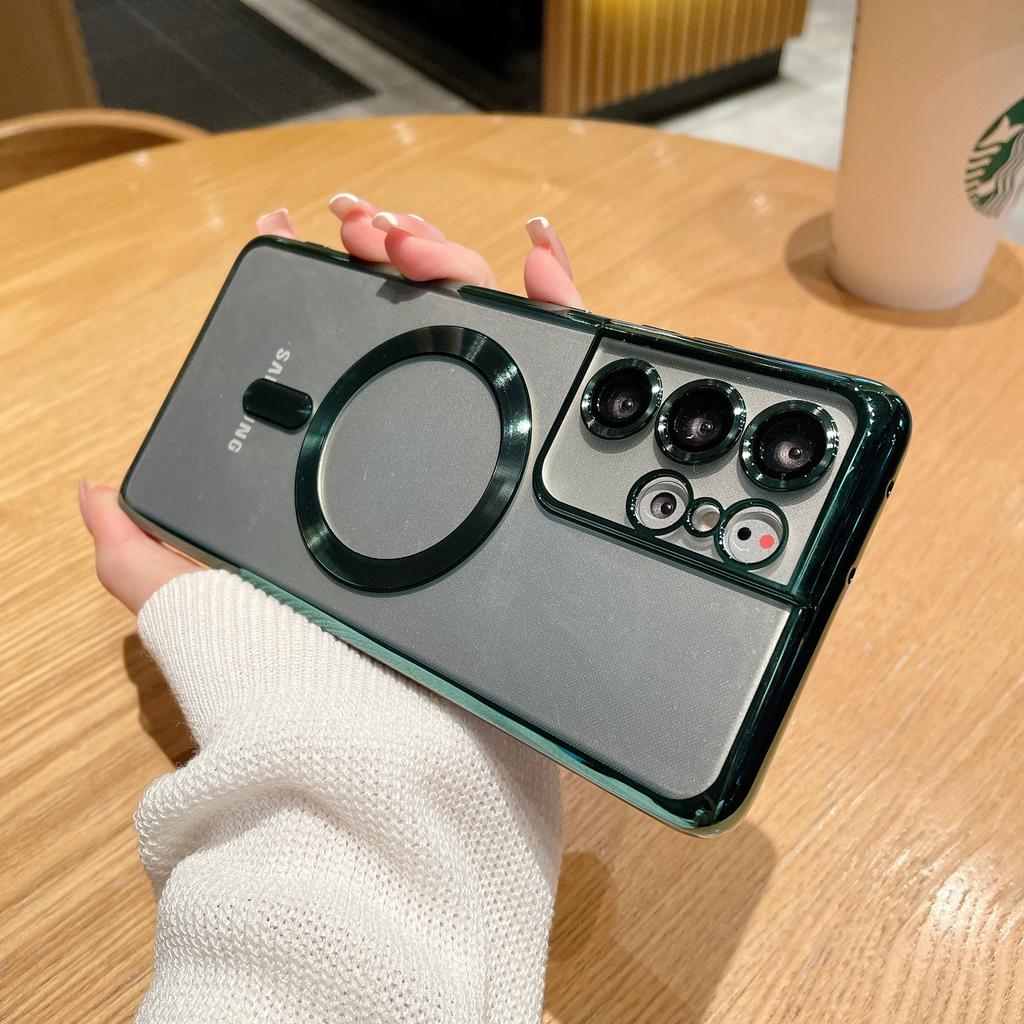Comes with Lens Film Plating Suitable for Samsung S23 Ultra Mobile Phone Case Magnetic S22plus Transparent S21 Protective Case