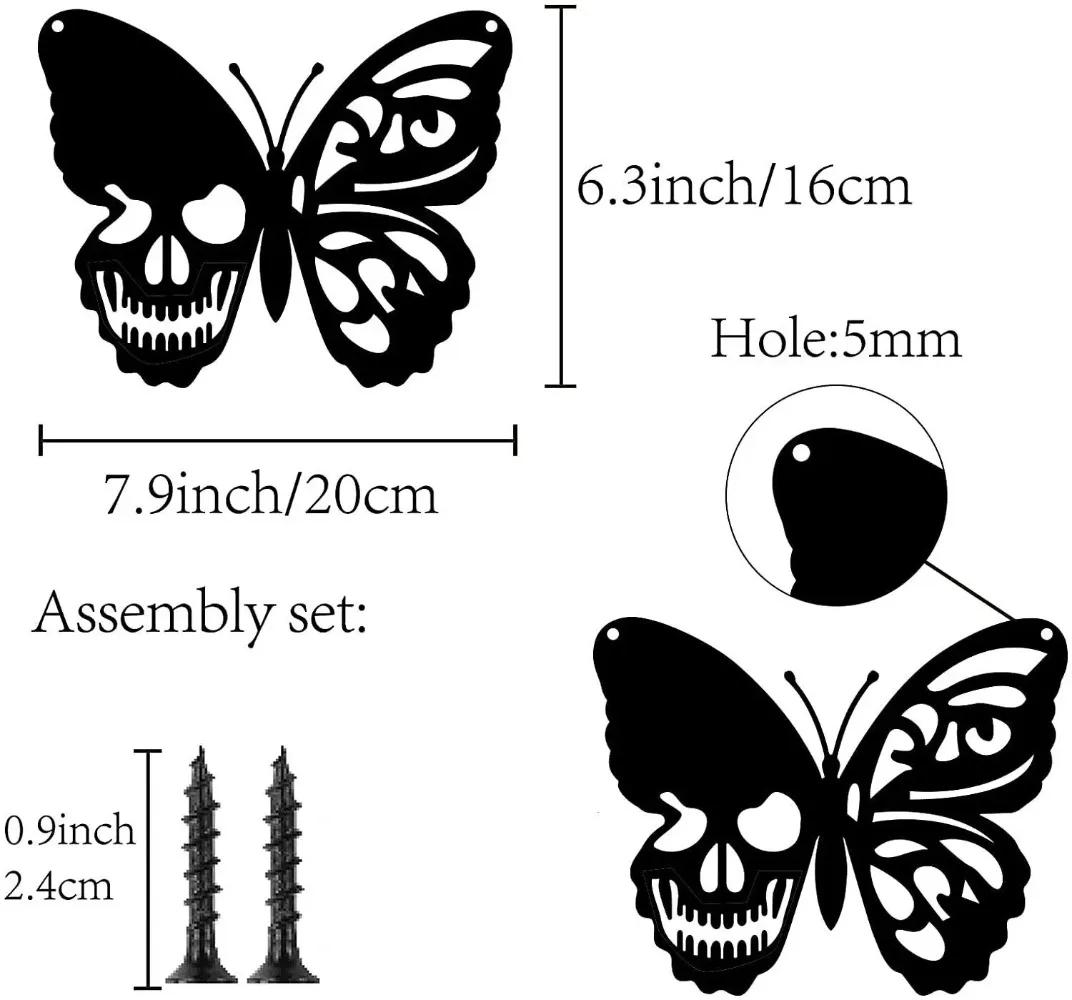 1 шт. Металлическое настенное искусство в виде черепа с декором в виде бабочки – — фото 3