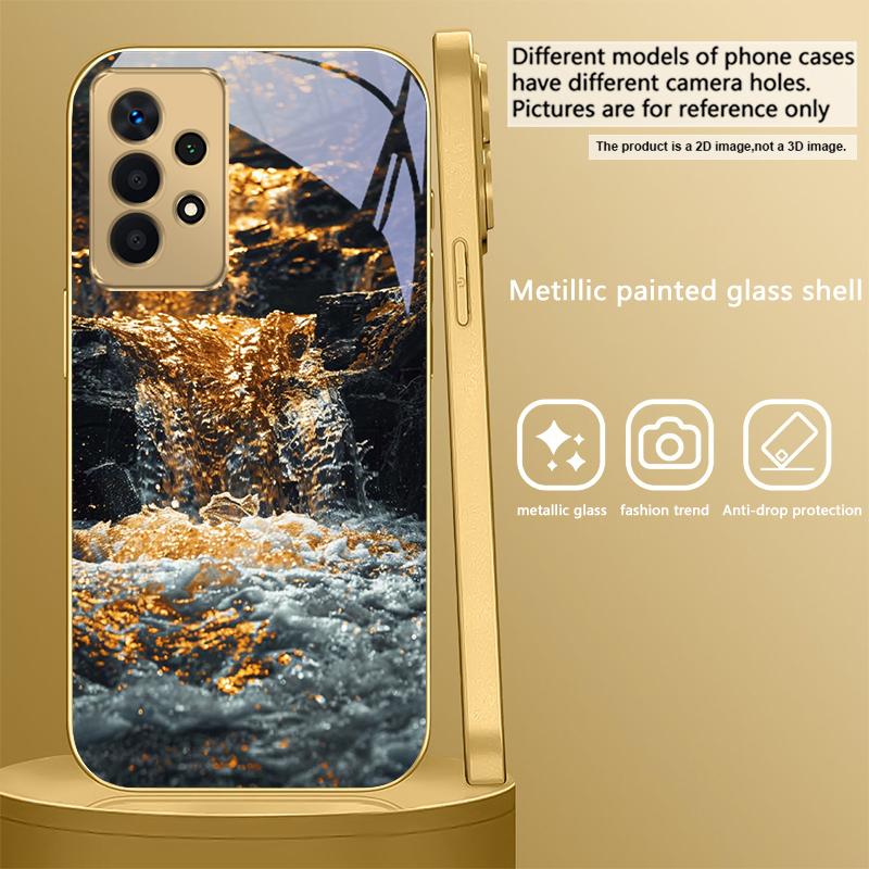 Glorious landscapes For Samsung A 01 52S A04 A05S A10 A12 A13 22 23 24 36 42 M02 Note 10 20Ultra 8 9 Golden glass phone case