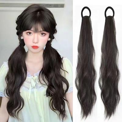 Synthetic Rubber Band Ponytail Sweet Woman Black Slightly Curly Ponytail Extension Long Heat-resistant Wig Acetaldehyde