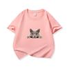 Kids Cotton T Shirt Peeking British Blue Cat Pattern Print Crew Neck Short Sleeve Tee Casual Breathable Boys Girls Summer Tops
