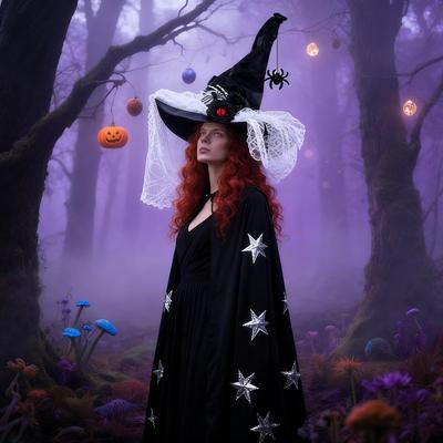 Halloween Witch Hats Pointed Lace Gothic Headdress Finger Bone Spider Witch Costume Hat For Prom Masquerade Event Party Decors