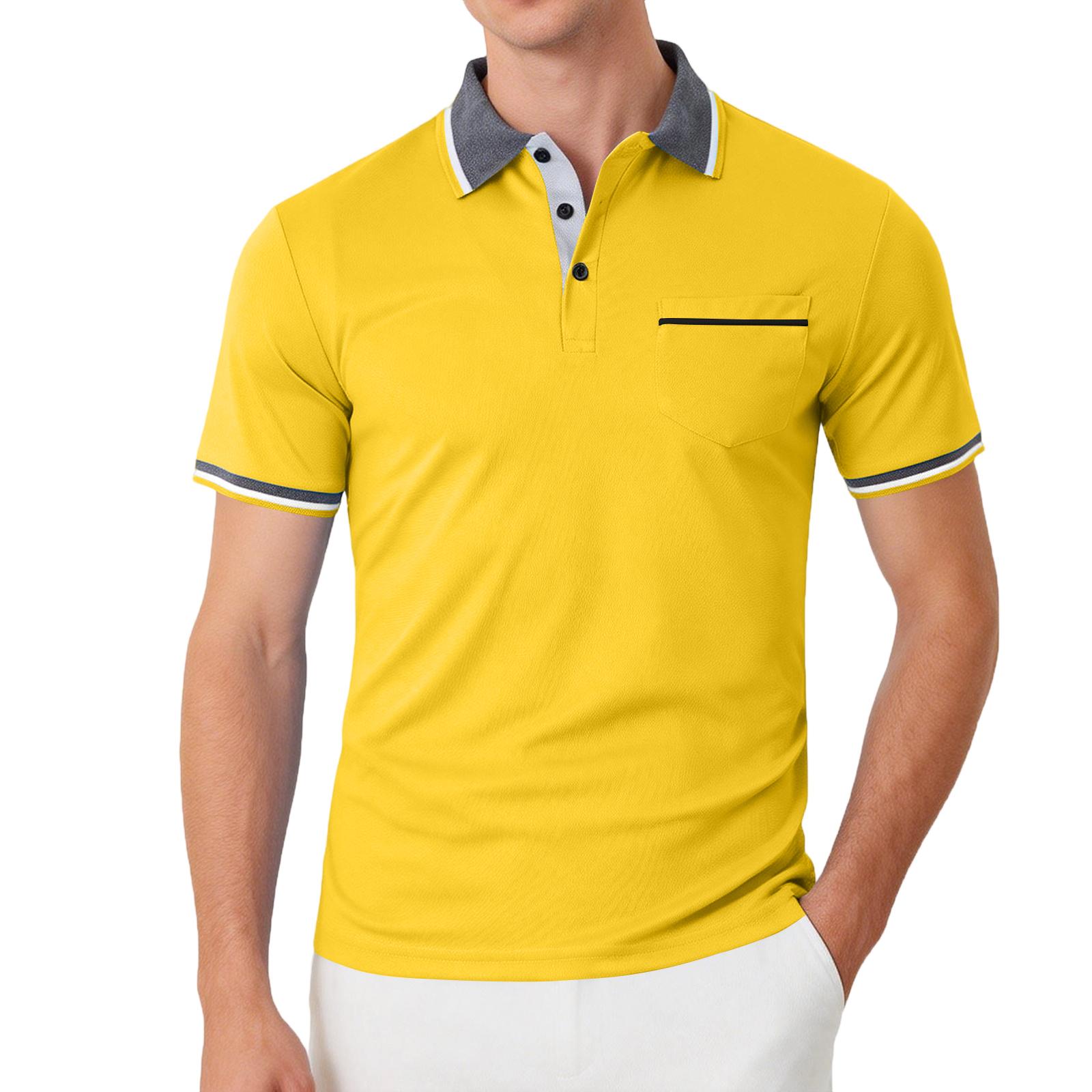 Men s Casual Short-sleeved Cool And Breathable Fashionable Collarless Shirt XL жёлтый