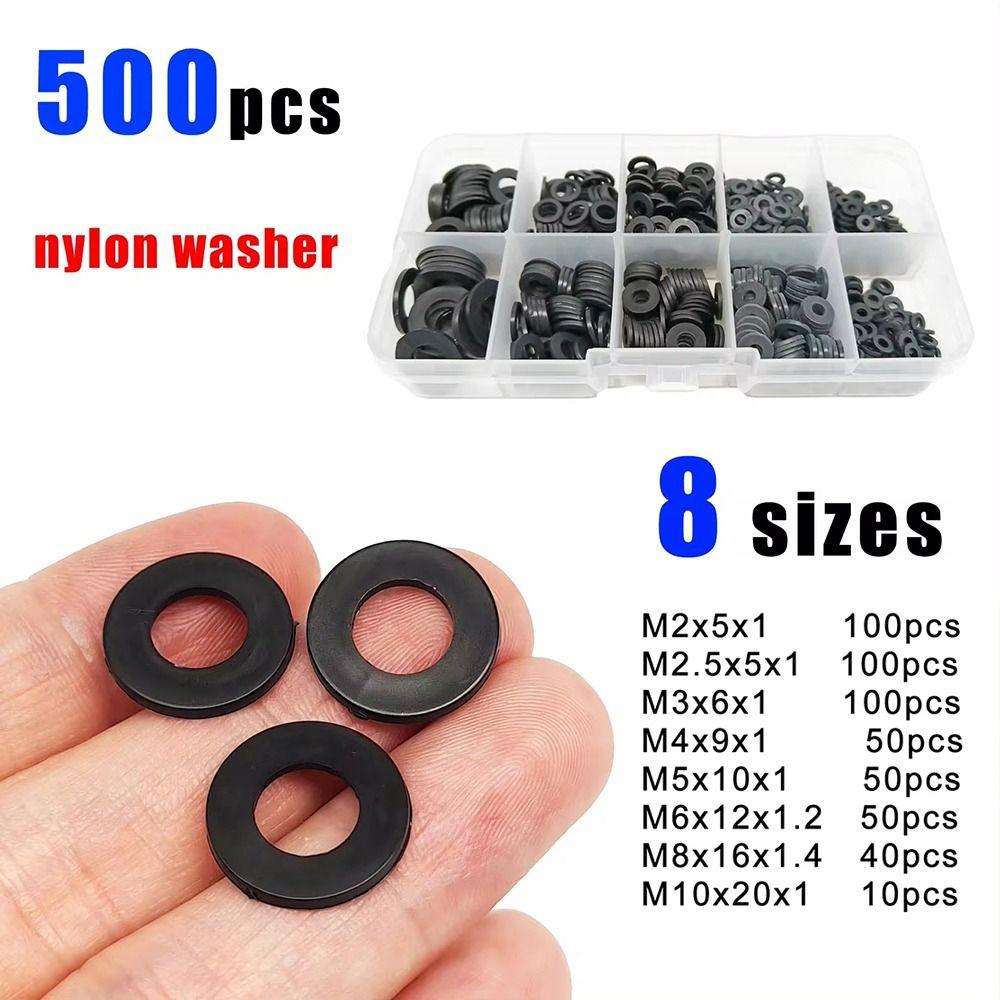 500Pcs Flat Nylon Washer 8 Sizes Insulation Gasket Ring New Plane Spacer