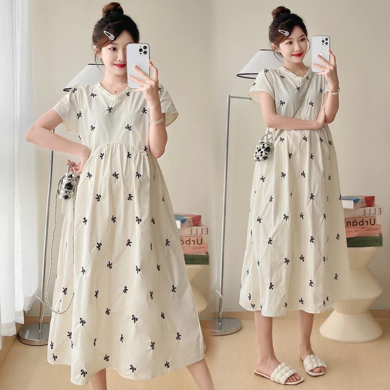 2026 Summer Maternity Cotton Embroidered Breathable Dress Extra Large