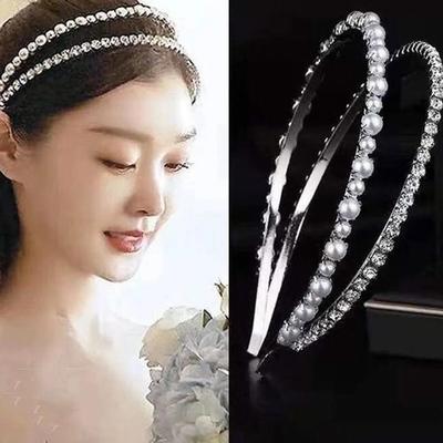 Crystal Cubic Pearl Double Layer Headband Glamorous Hair Band