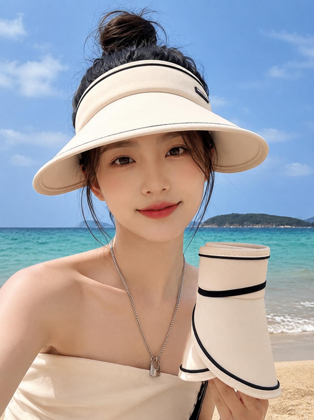 Women s UPF50+ Roll-Up Sun Visor Packable Sun Visor Summer Roll-Up Visor Wide Brim Roll-Up Sun Visor Ivory