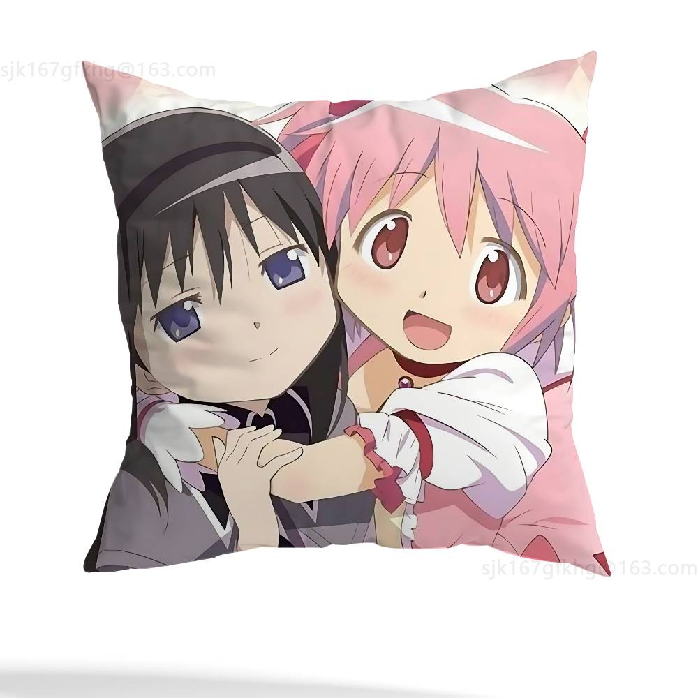 Puella Magi Madoka Magica Kissenbezug Milbenabweisender Kissenbezug Unsichtbarer Reißverschluss Seidig kurzer Plüsch Sofakissenbezug