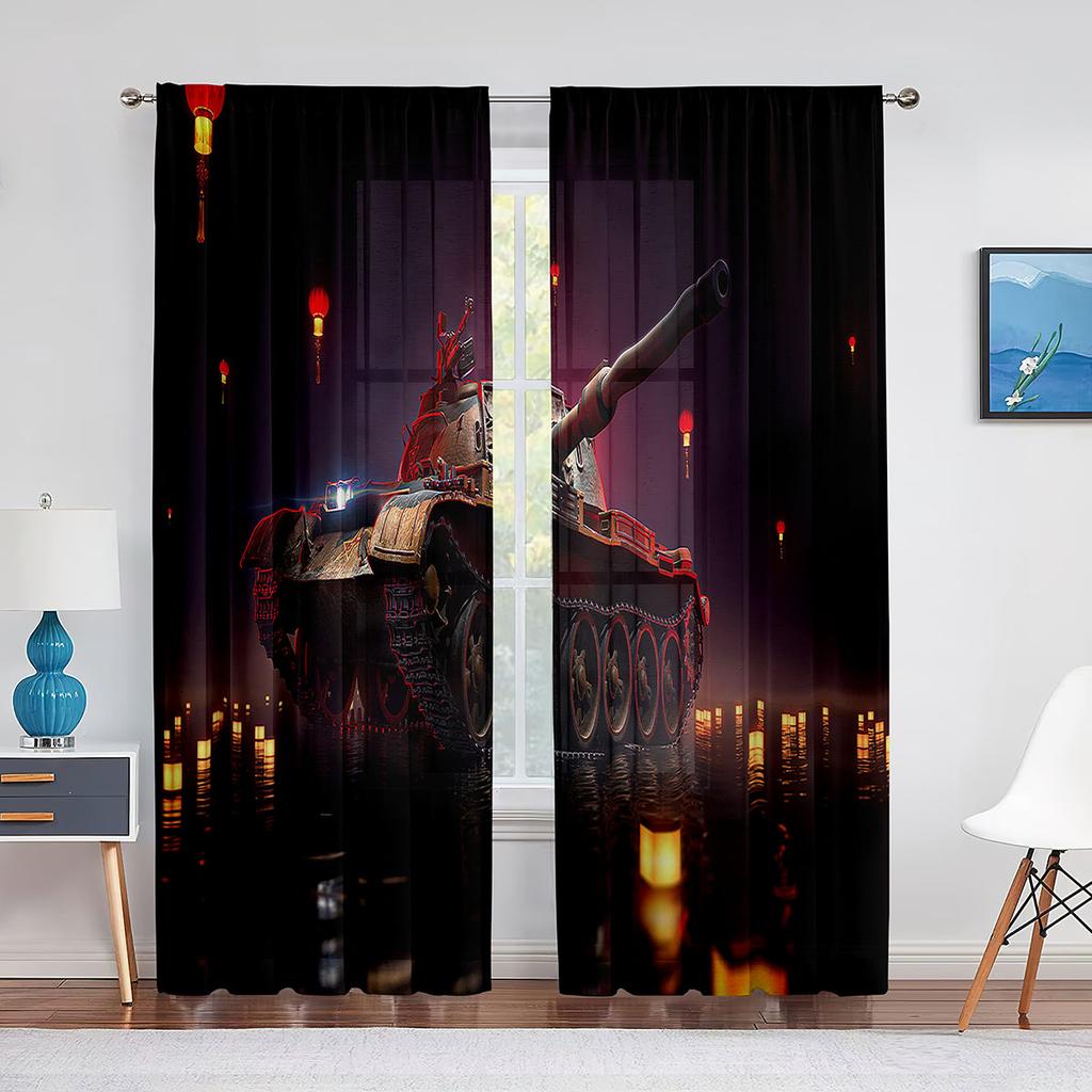 Tende Voile Tulle Carro Armato Blindato da Guerra Militare per Bambini Uomini Camera da Letto Tenda per Finestra Soggiorno Tende Trasparenti Drappeggi in Organza