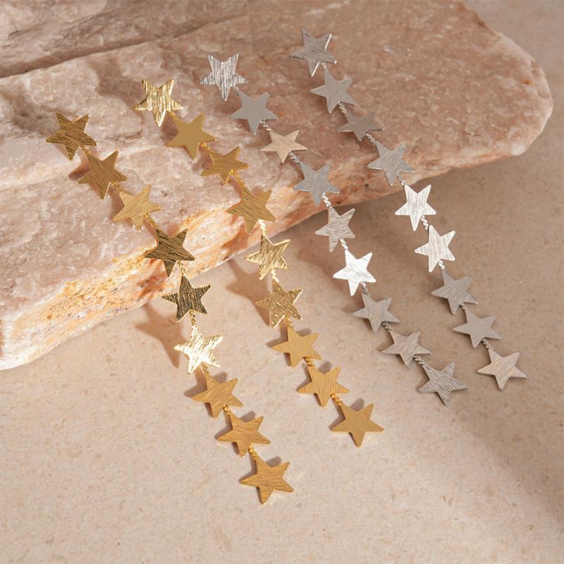 New Unique Metal Five-Pointed Star Tassel Earrings for Women Korean Style Personality Drop Earrings Charm Jewelry Accessories