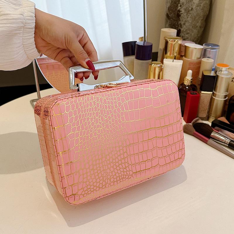 Ladies Portable Cosmetic Bag Large-capacity Glossy Travel Washing Bag for Women's Leather Makeup Storage Bag Toilet Storage Case
