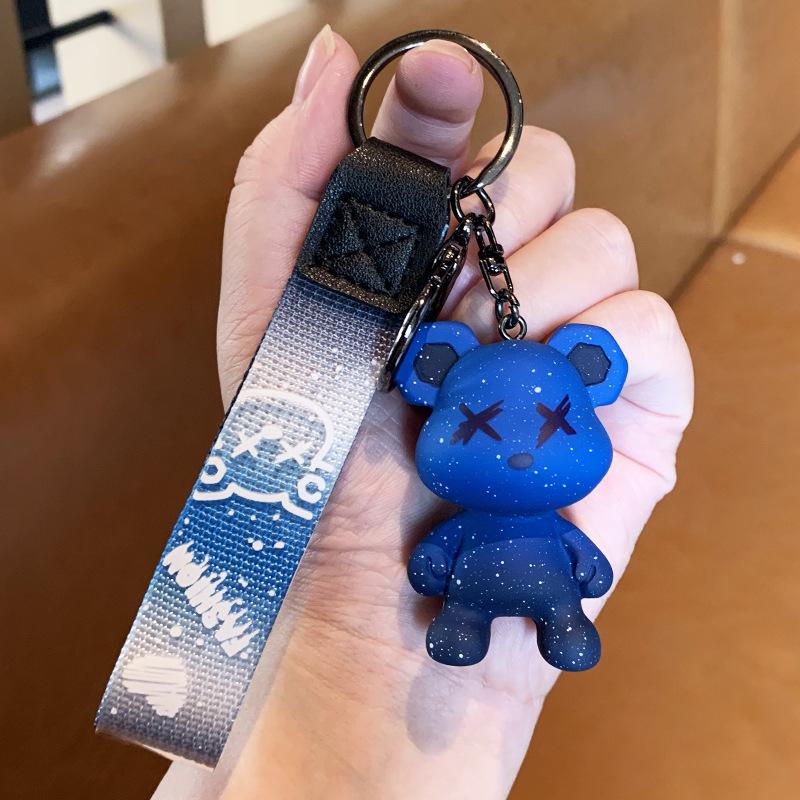 Cartoon Gradient Violent Bear Keychain: Cute Doll Car Ornament & Bag Pendant