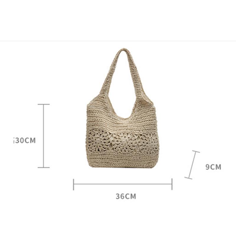 Yogodlns Large Straw Beach Bag with Zipper Summer Shoulder Bag Handbag Hobo Bag Shoulder Purse for Women Travel Vacation
