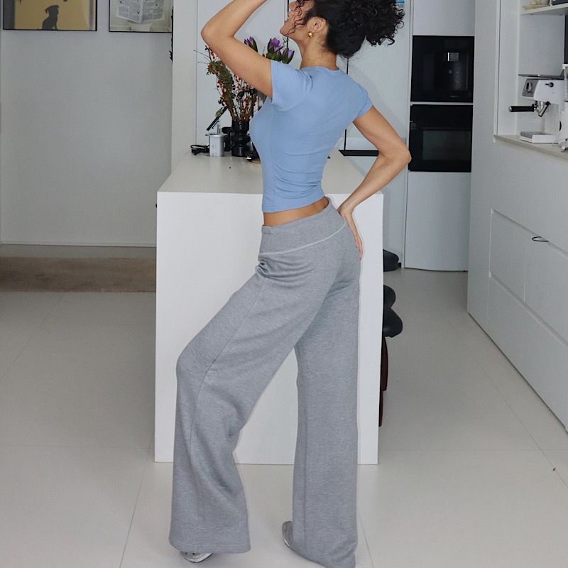 

Akiyo Studio Fashion Casual Pants Women s High Waist Stitching Sweatpants Sexy Straight-leg Slim Looking Loose Pants Easiest for Match Light gray lengthening L