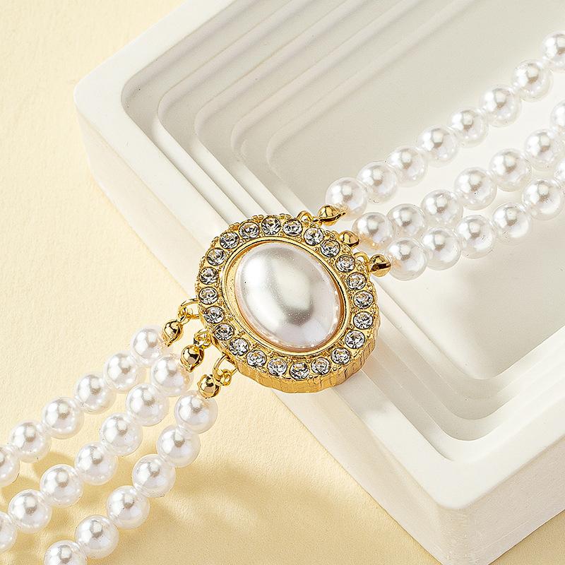 Französische Elegante Retro Mehrschichtige Perlenkette Damen Koreanisches Temperament Nische Design Sinn Diamantbesetzt Liebe Schlüsselbeinkette