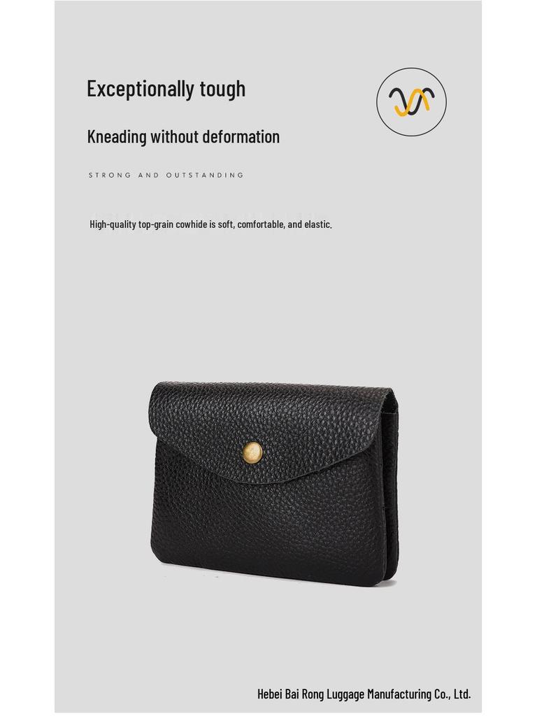 Lychee Pattern Soft Leather Unisex Coin Purse - Genuine Cowhide Card Holder & Storage Bag