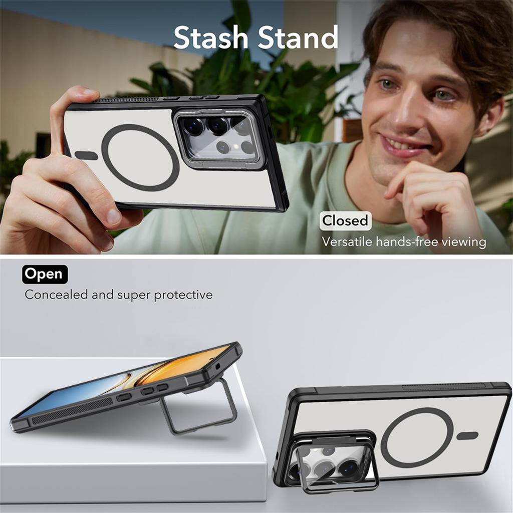 Magnetic Shockproof Phone Case for Samsung Galaxy S26 S25 Ultra S24 Plus S23 FE Invisible Bracket Acrylic Lens Protection Cover